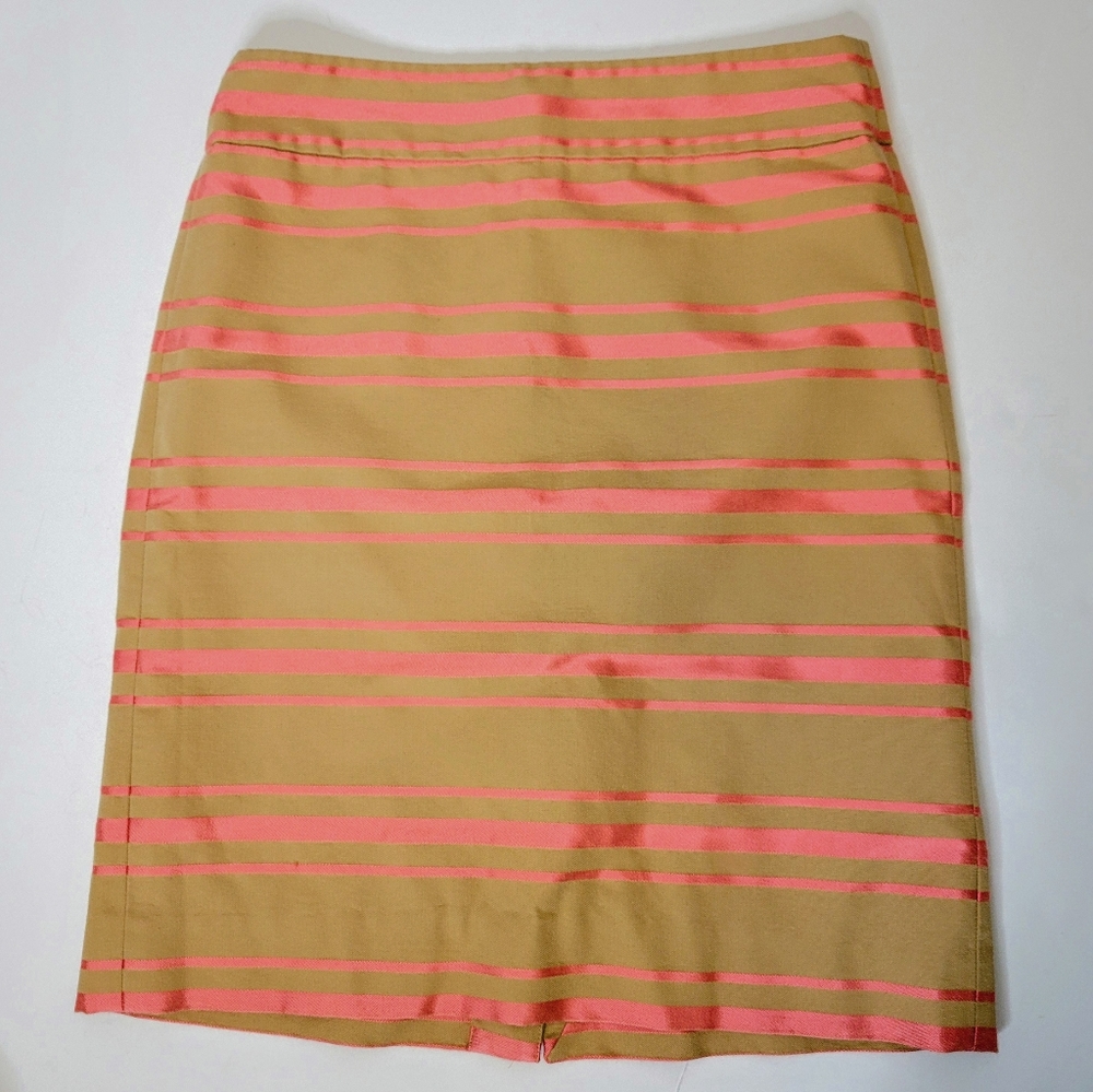 J Crew Taupe and Pink Striped Mini Skirt Zipper Closure Size 2